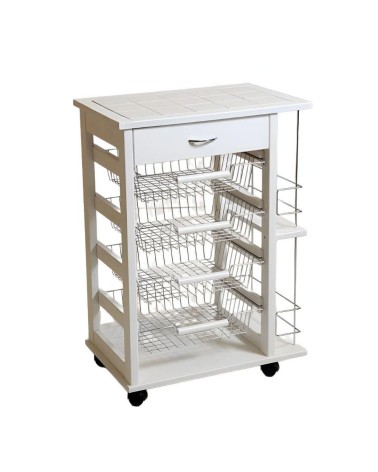 Carrello Vesuvio con cassetto e portabottiglie bianco