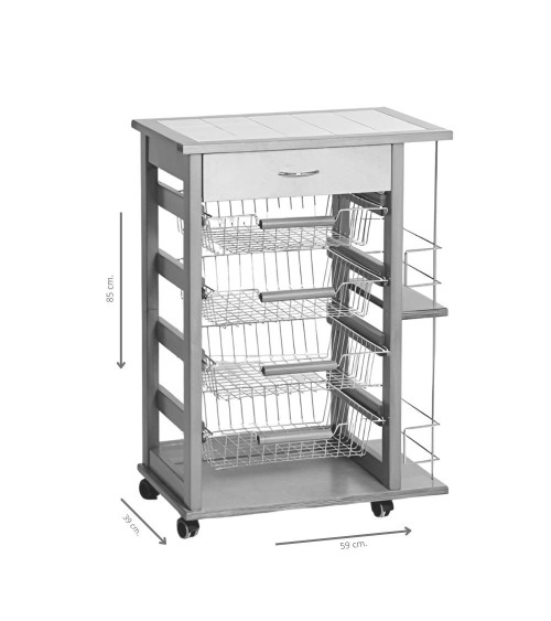 Carrello Vesuvio con cassetto e portabottiglie bianco
