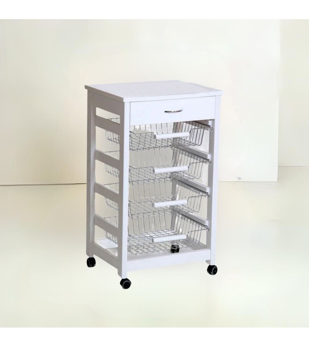 Carrello Vesuvio con cassetto senza base con piano in legno bianco