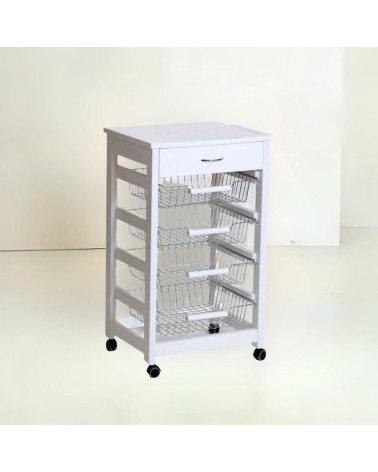 Carrello Vesuvio con cassetto senza base con piano in legno bianco