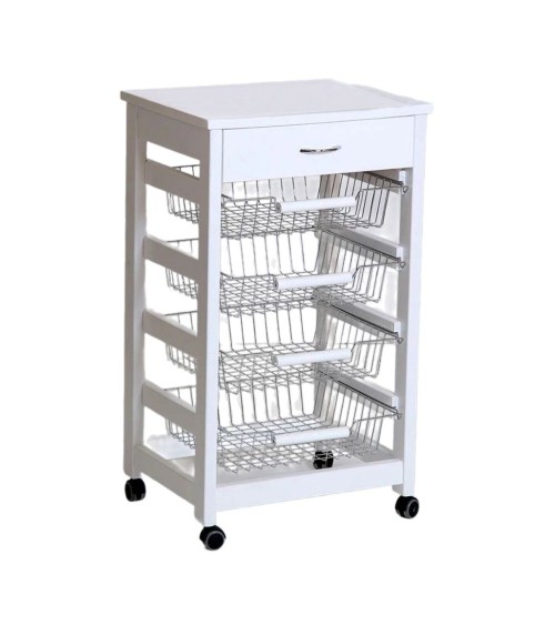 Carrello Vesuvio con cassetto senza base con piano in legno bianco