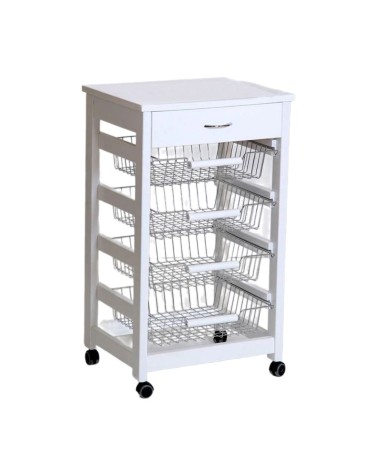 Carrello Vesuvio con cassetto senza base con piano in legno bianco
