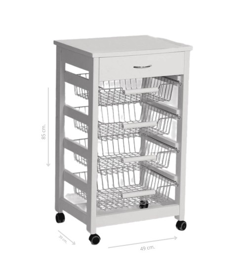 Carrello Vesuvio con cassetto senza base con piano in legno bianco