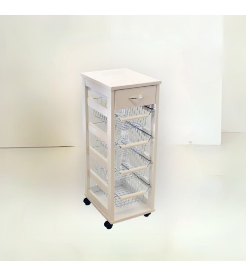 Carrello Vesuvio salvaspazio con piano in legno bianco
