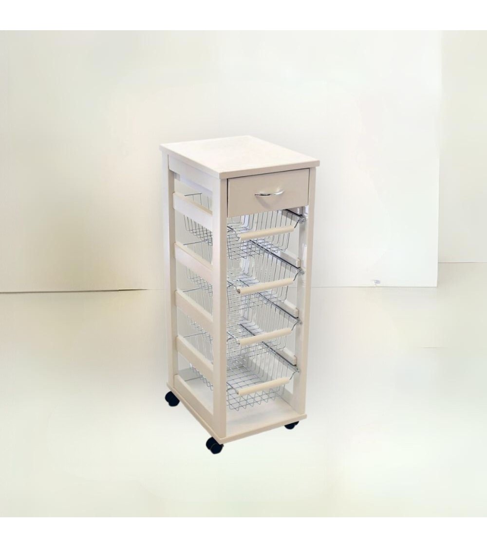 Carrello Vesuvio salvaspazio con piano in legno bianco