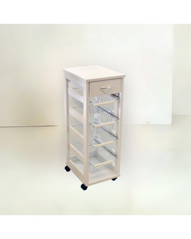Carrello Vesuvio salvaspazio con piano in legno bianco