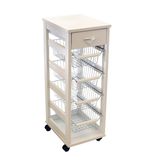 Carrello Vesuvio salvaspazio con piano in legno bianco
