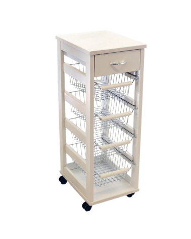 Carrello Vesuvio salvaspazio con piano in legno bianco