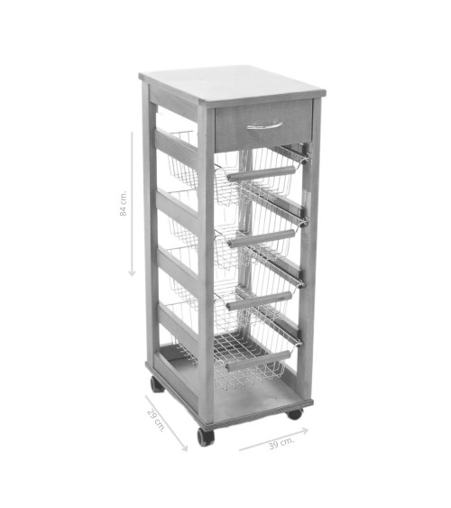 Carrello Vesuvio salvaspazio con piano in legno bianco