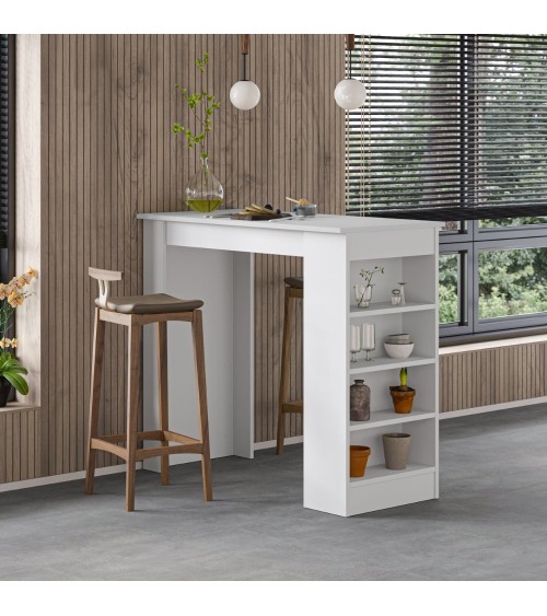 Penisola da cucina tavolo alto Swallow con piano e struttura bianco