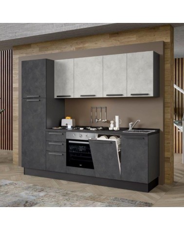 Cucina Licola 255x216 H reversibile colore iron e pensili spatolato con lavastoviglie