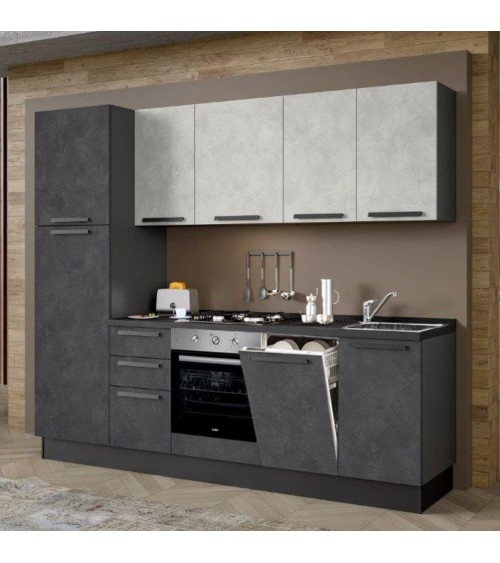Cucina Licola 255x216 H reversibile colore iron e pensili spatolato con lavastoviglie
