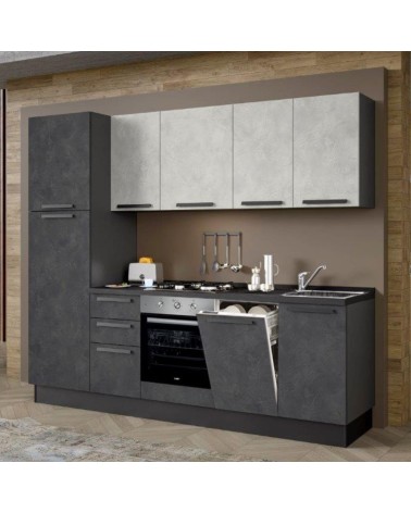 Cucina Licola 255x216 H reversibile colore iron e pensili spatolato con lavastoviglie
