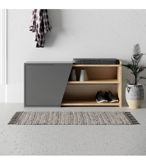 Panca scarpiera Fiona con struttura rovere e frontali antracite con cuscino