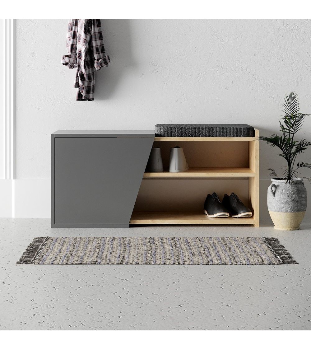 Panca scarpiera Fiona con struttura rovere e frontali antracite con cuscino
