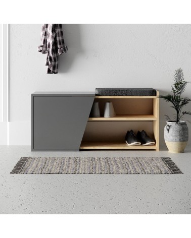 Panca scarpiera Fiona con struttura rovere e frontali antracite con cuscino