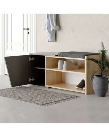 Panca scarpiera Fiona con struttura rovere e frontali antracite con cuscino