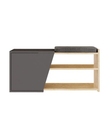 Panca scarpiera Fiona con struttura rovere e frontali antracite con cuscino