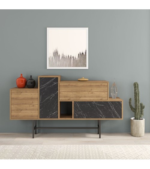 Madia Hermes colore hitit noce con ante e cassetti effetto marmo nero 160 cm