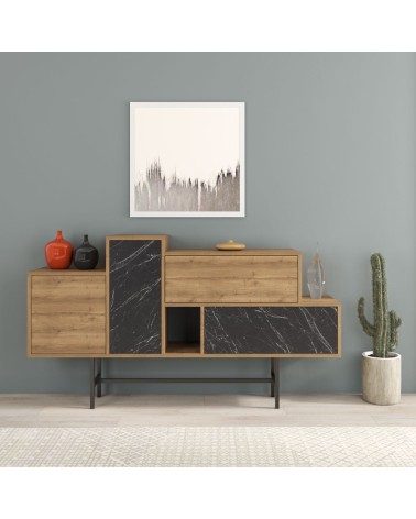 Madia Hermes colore hitit noce con ante e cassetti effetto marmo nero 160 cm
