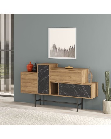 Madia Hermes colore hitit noce con ante e cassetti effetto marmo nero 160 cm