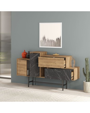 Madia Hermes colore hitit noce con ante e cassetti effetto marmo nero 160 cm