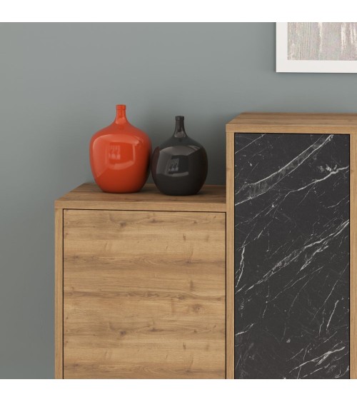 Madia Hermes colore hitit noce con ante e cassetti effetto marmo nero 160 cm