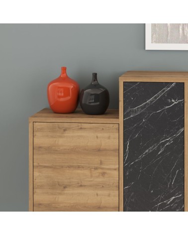 Madia Hermes colore hitit noce con ante e cassetti effetto marmo nero 160 cm