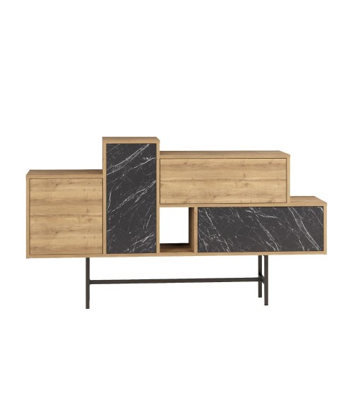 Madia Hermes colore hitit noce con ante e cassetti effetto marmo nero 160 cm