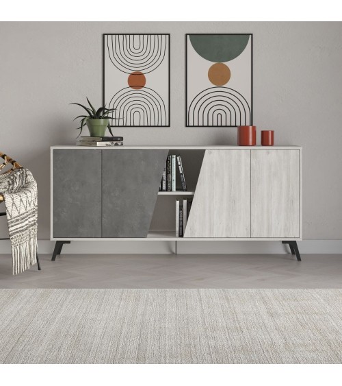 Madia Fiona 180 cm. con 2 ante bianco vintage e due ante retro grey