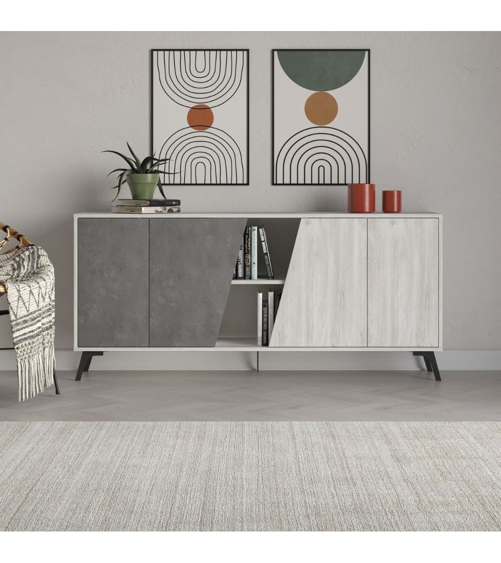 Madia Fiona 180 cm. con 2 ante bianco vintage e due ante retro grey