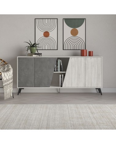 Madia Fiona 180 cm. con 2 ante bianco vintage e due ante retro grey