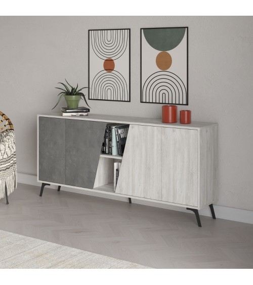 Madia Fiona 180 cm. con 2 ante bianco vintage e due ante retro grey