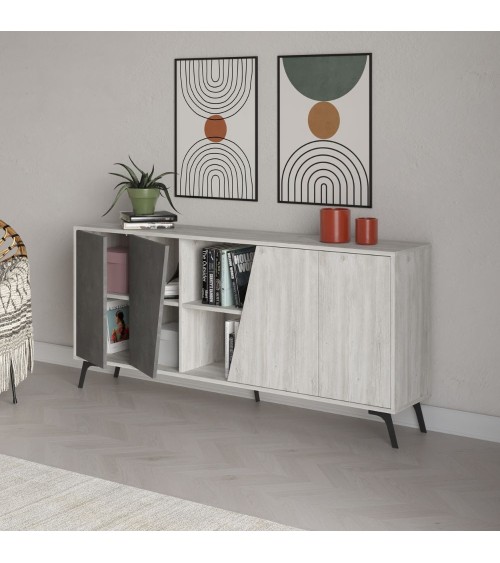 Madia Fiona 180 cm. con 2 ante bianco vintage e due ante retro grey