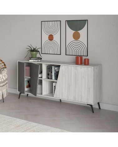 Madia Fiona 180 cm. con 2 ante bianco vintage e due ante retro grey