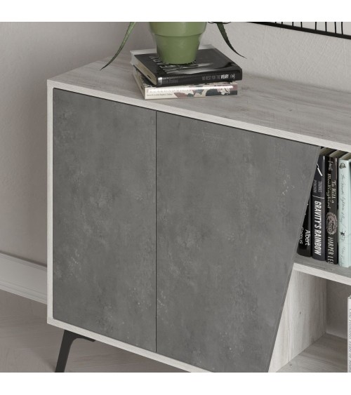Madia Fiona 180 cm. con 2 ante bianco vintage e due ante retro grey
