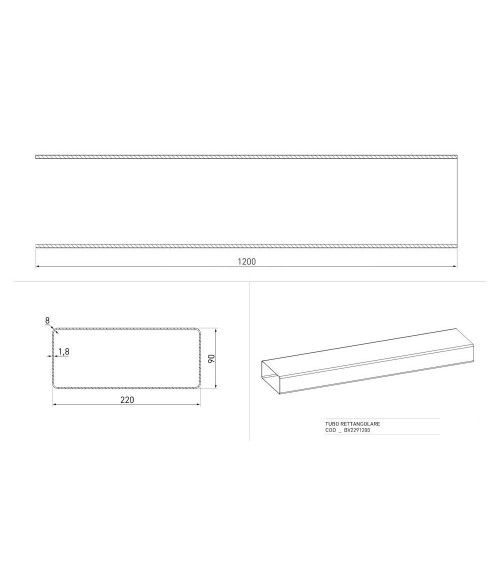Tubo rettangolare per cappa BV2291200 220x90 mm. 1,2 mt.