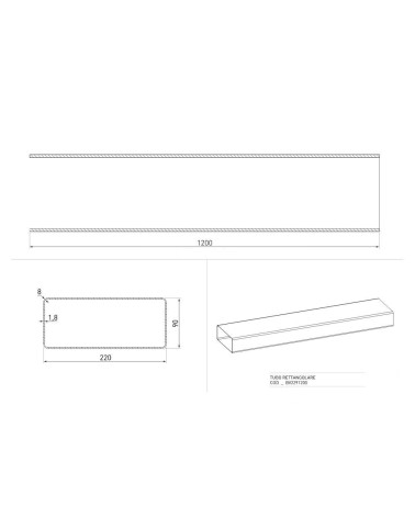 Tubo rettangolare per cappa BV2291200 220x90 mm. 1,2 mt.