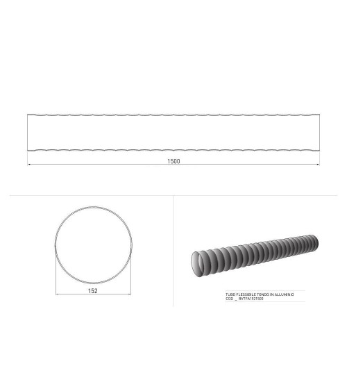 Tubo flessibile tondo in alluminio per cappe BVTFA1521500 1,5 mt.