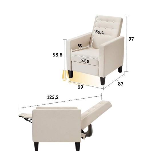 Poltrona Malea recliner 4 punti massaggianti in tessuto beige