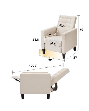 Poltrona Malea recliner 4 punti massaggianti in tessuto beige