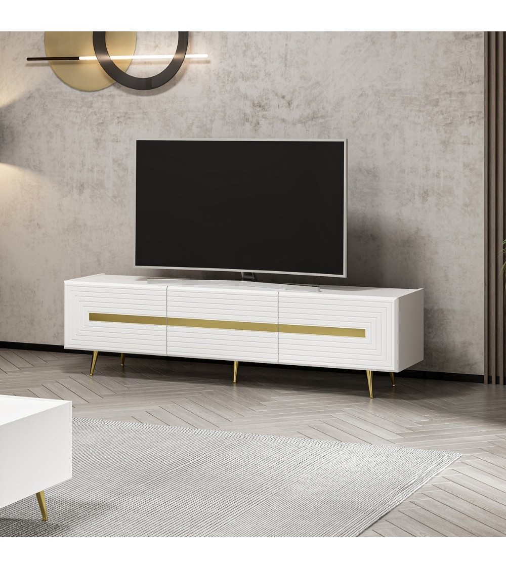 Base porta tv Jose colore bianco con inserti dorati