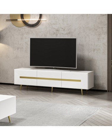 Base porta tv Jose colore bianco con inserti dorati