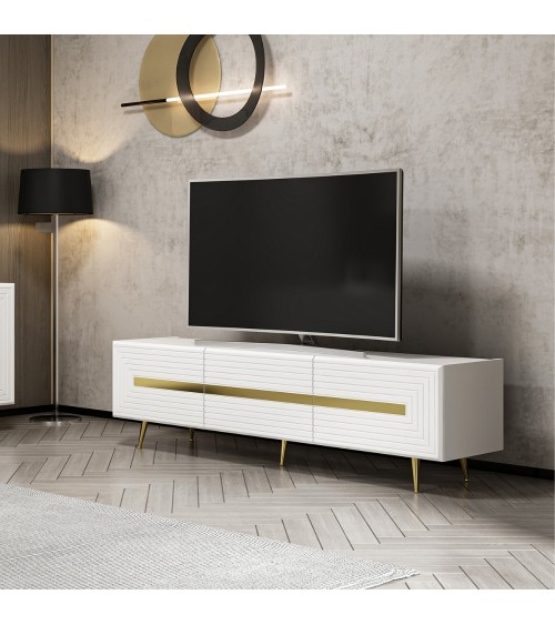 Base porta tv Jose colore bianco con inserti dorati