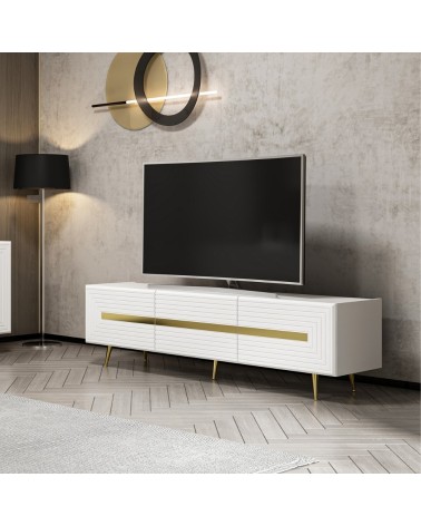 Base porta tv Jose colore bianco con inserti dorati