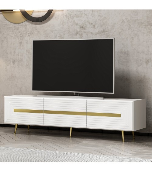 Base porta tv Jose colore bianco con inserti dorati