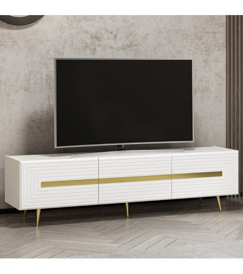 Base porta tv Jose colore bianco con inserti dorati