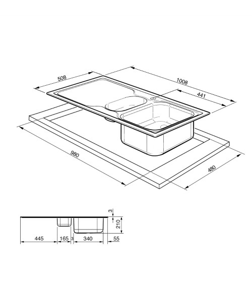 Lavello Smeg LV100D3 1 vasca + 1/2 con gocciolatoio destro 100x50 cm inox