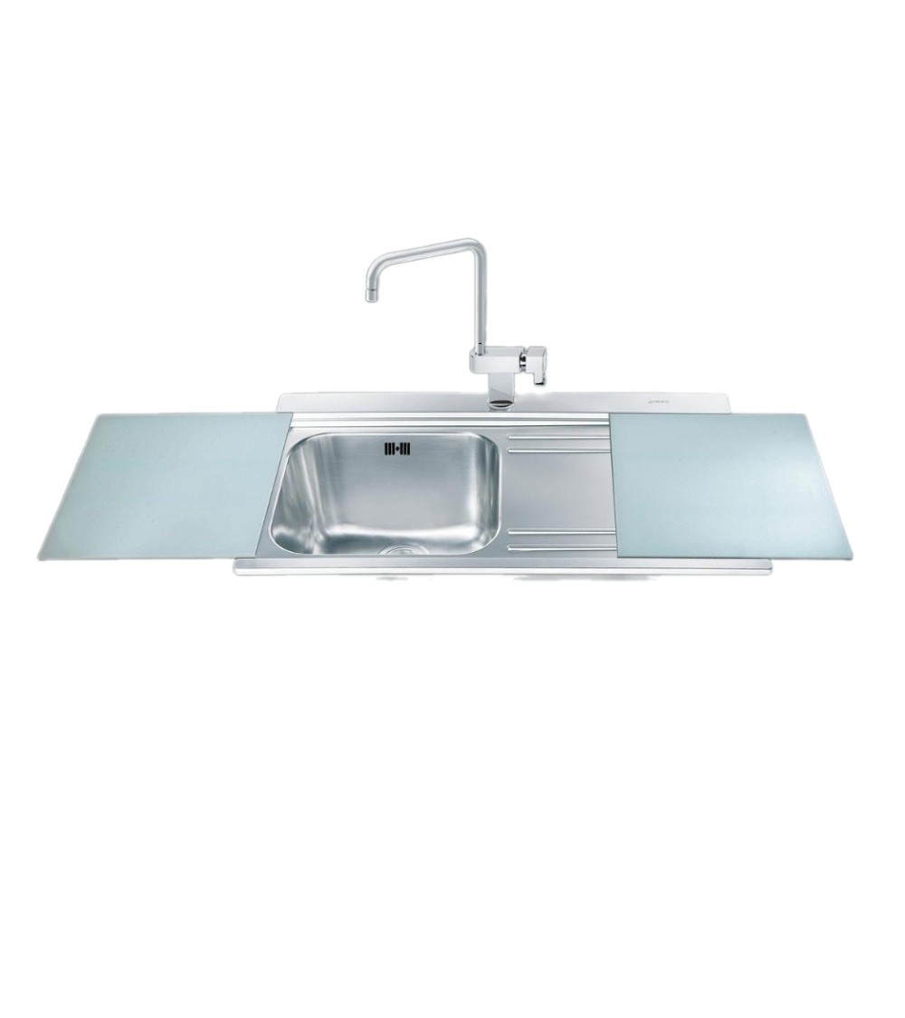 Lavello Smeg LI91SGD 90x50 cm 1 vasca con gocciolatoio a destra con vetri silver