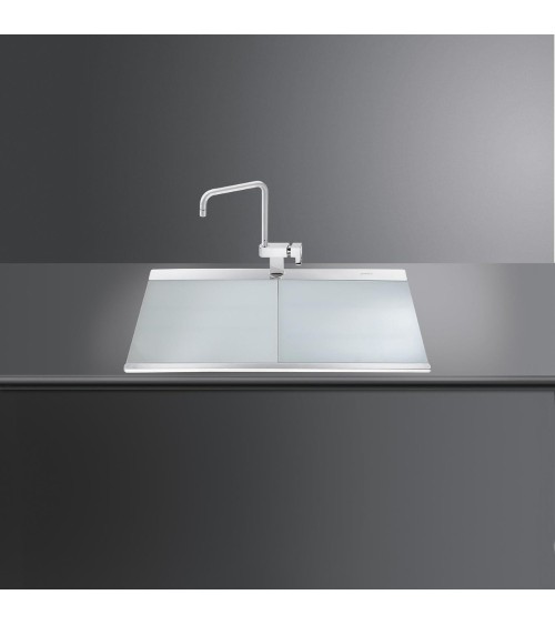 Lavello Smeg LI91SGD 90x50 cm 1 vasca con gocciolatoio a destra con vetri silver